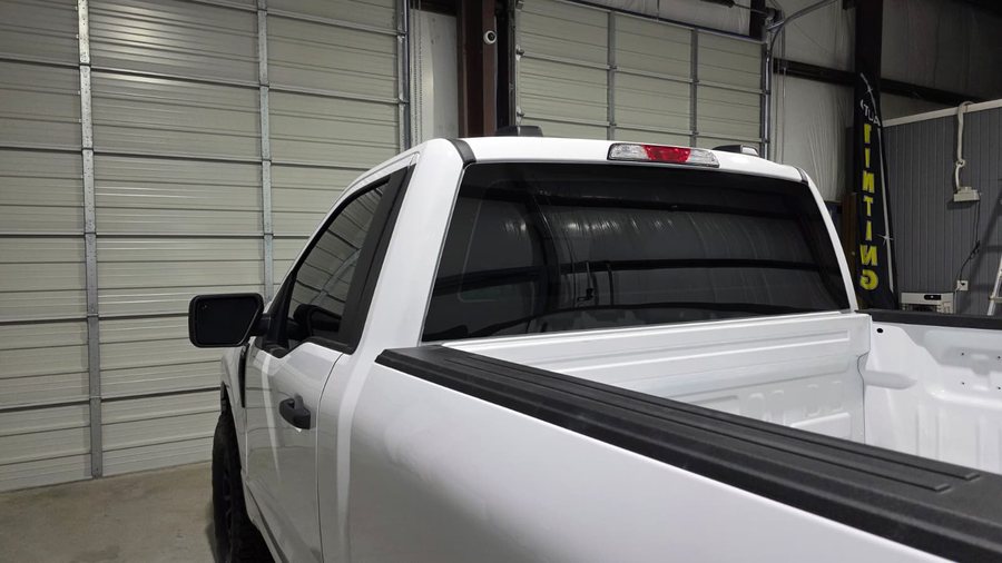 Client job photo: the F-150 rear glass after tint