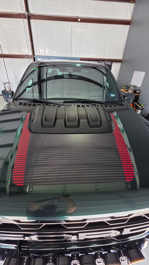 Client job photo: the Raptor R hood with red stripes